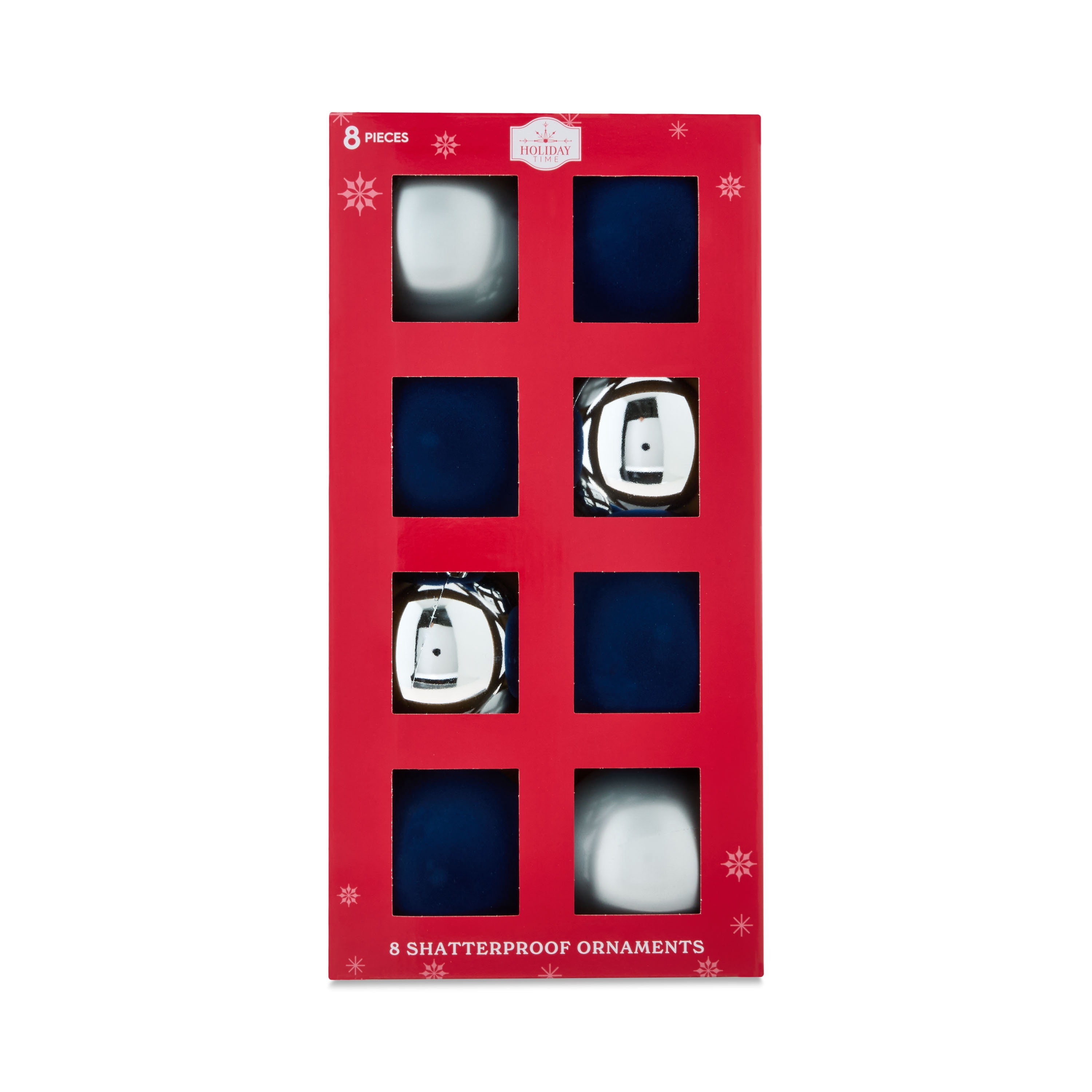 8-Count Navy and Silver Shatterproof Christmas Ornaments, 3.94 in, by Holiday Time