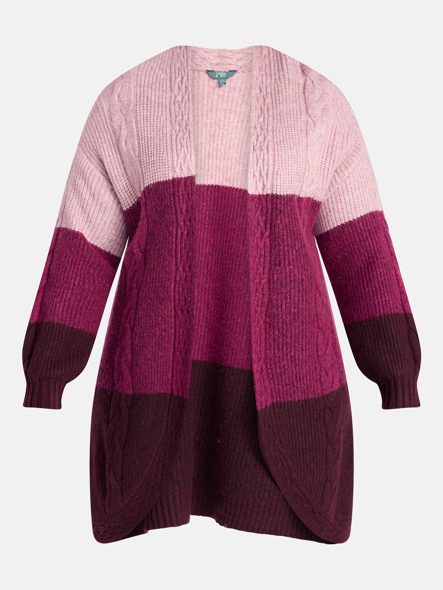 Terra & Sky Women's Plus Open Front Cardigan Sweater, Midweight, Size 1X-5X