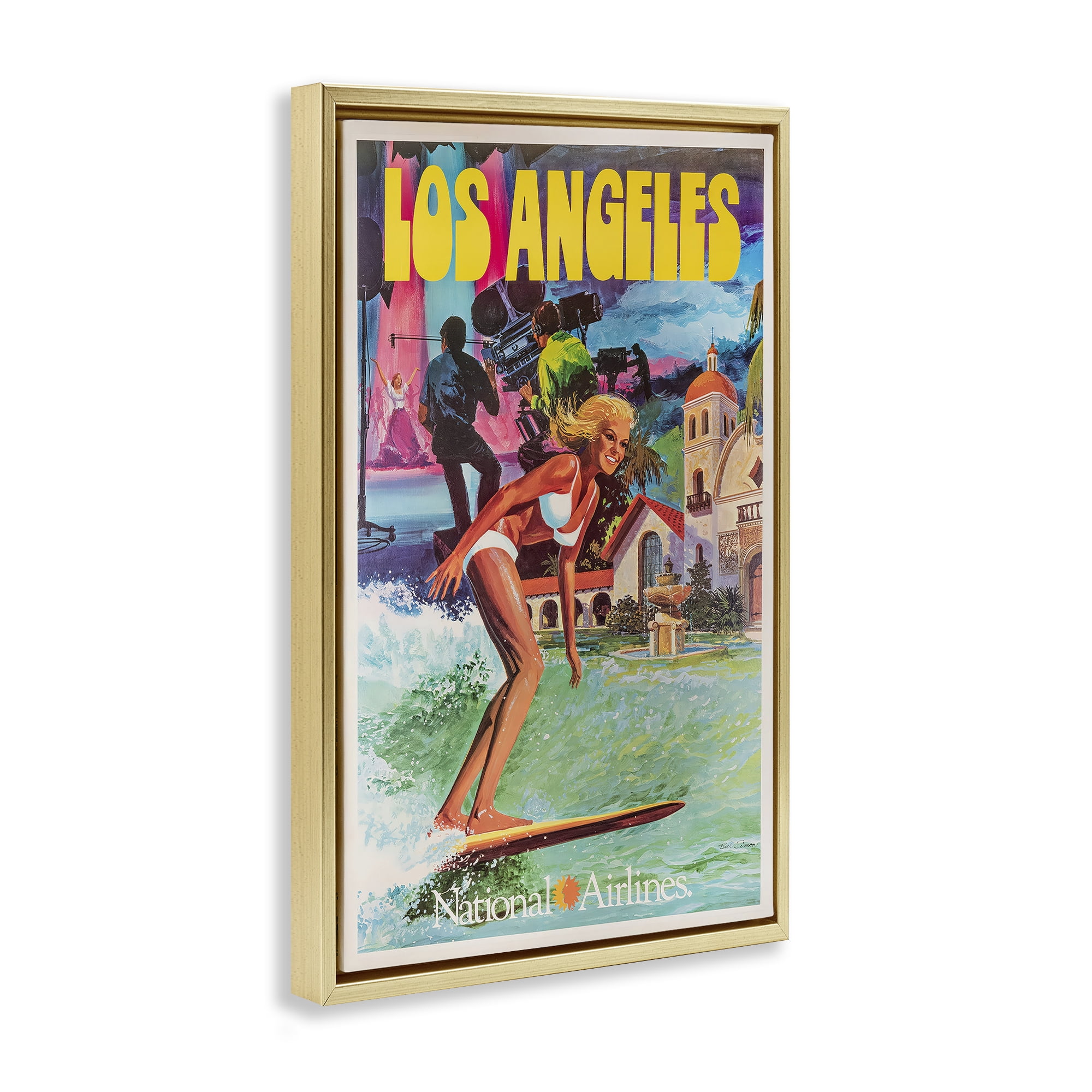 Stupell Industries Vintage Los Angeles Travel Gold Framed Floater Canvas Wall Art, design by Vintage Posters