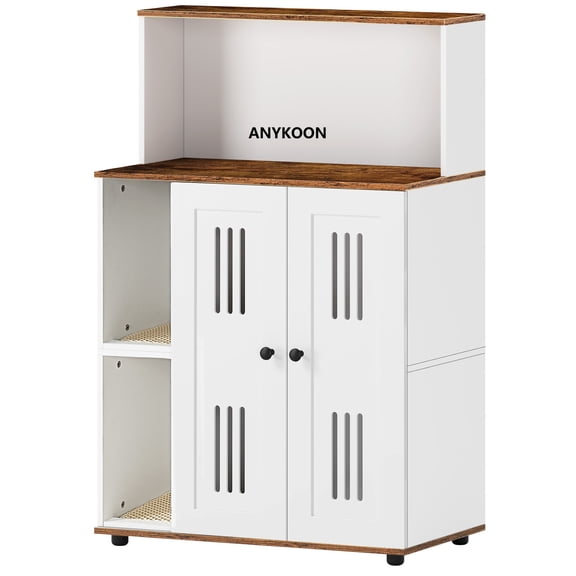 Anykoon Litter Box Enclosure for 2 Cats, Hidden Cat Furniture Cabinet, White Walnut