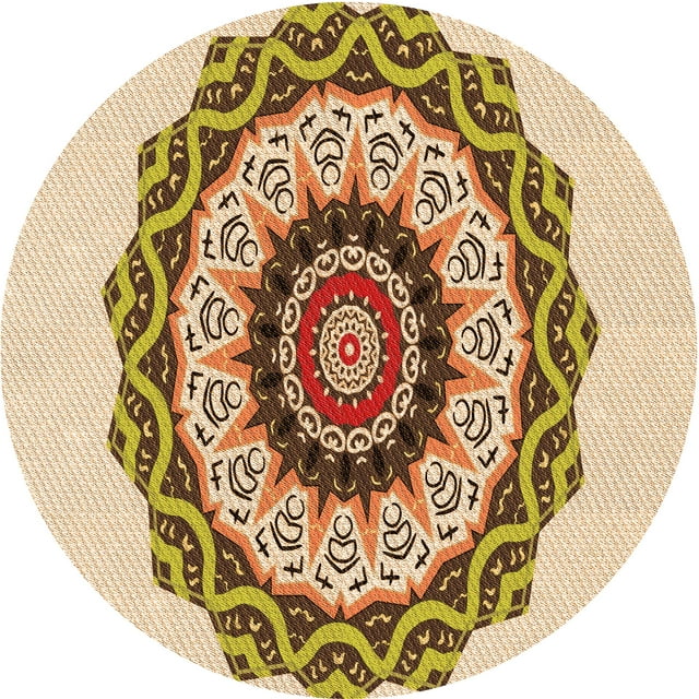 Ahgly Company Tapis Rond Lavable en Machine Intérieur Transitionnel Kaki Or, 3 Pieds Rond