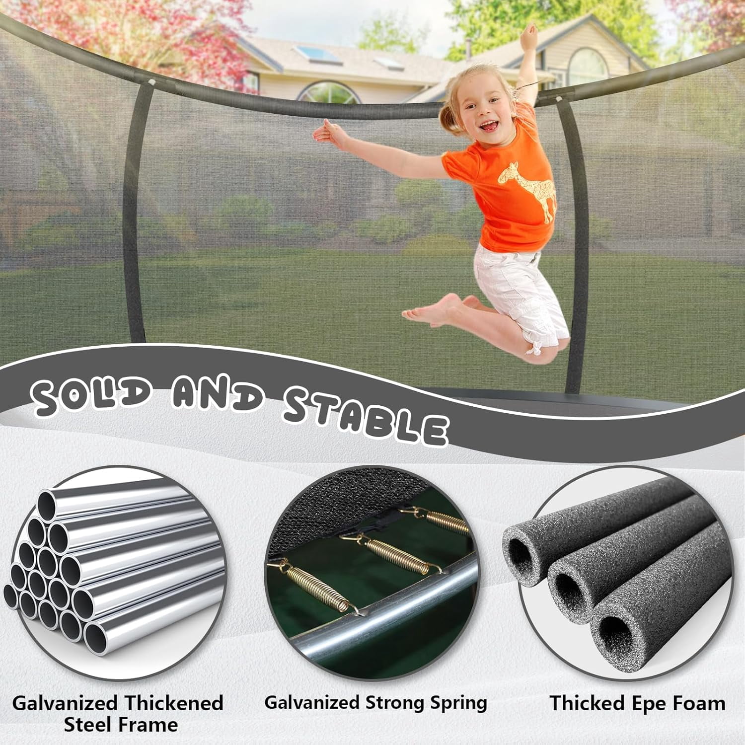 LIZEVINC Trampoline 12 FT for Kids Outdoor Recreational Trampolines with Enclosure Net and Ladder