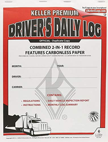 2-In-1 Driver's Daily Log Book w/Detailed DVIR, 3-Ply, w/Carbon, No Recap -  Personalized