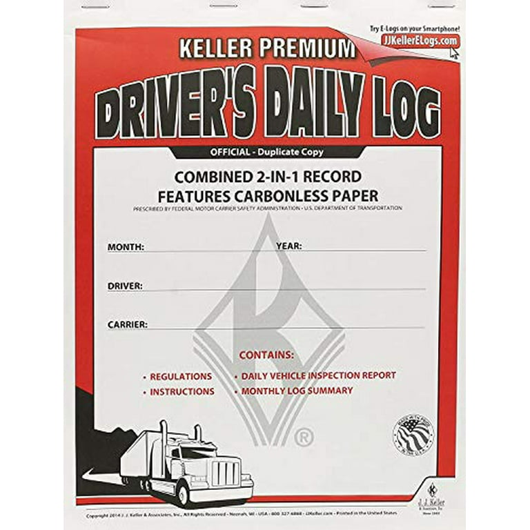 J.J. Keller 701L Driver's Daily Log Book w/ No DVIR, 2-Ply, Carbonless, w/ Recap (MOST POPULAR)