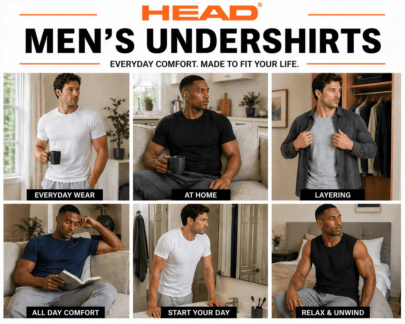 Head Mens 3Pk Performance Air-Vent Packaged Crew Undershirts, Black, L