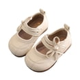 thumbnail image 3 of Gpaecead Baby Girls Bow Mary Jane Flats Soft Sole Non Slip Faux Leather Princess Dress Shoes For Toddler First Walker, Beige, 3 of 8