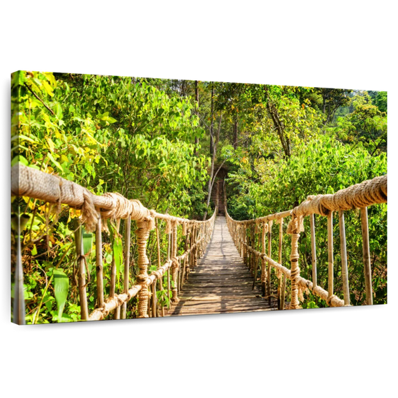 Elephant Stock Jungle Adventure Rope Bridge Wall Art - Horizontal Canvas Wall Art - Living Room Wall Decor - Architecture Canvas - Green And Brown Decor - 12" x 8"
