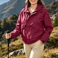 thumbnail image 3 of SEMPAI Windbreaker Jacket Women Waterproof Long Sleeve Zip Hooded Jacket Multi Pockets Outdoor Hiking Jacket Loose Winter Mountaineering Casual Outerwear Hot Pink XXXL, 3 of 6