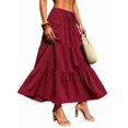 thumbnail image 2 of Women Solid High Waist Tiered Pleated A-Line Maxi Cake Skirt Wine Red S, 2 of 7