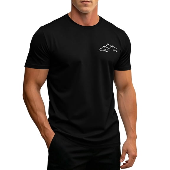 Domuza Mens Short Sleeve Crew Neck T-Shirts Mountain Graphic Tees Shirts Summer Casual Soft Comfy T shirts Tops Black 6XL