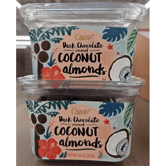 Choceur Dark Chocolate Covered Coconut Almonds 10oz 283g (2 Tubs)