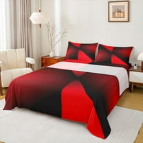 Manfei Chic Stripes Ombre Twin Sheet Sets, Red Abstract Triangle Twin Fitted Sheet, Teens Kids Adult Men Women Flat Sheet, Lightweight Room Decor, 3-Piece