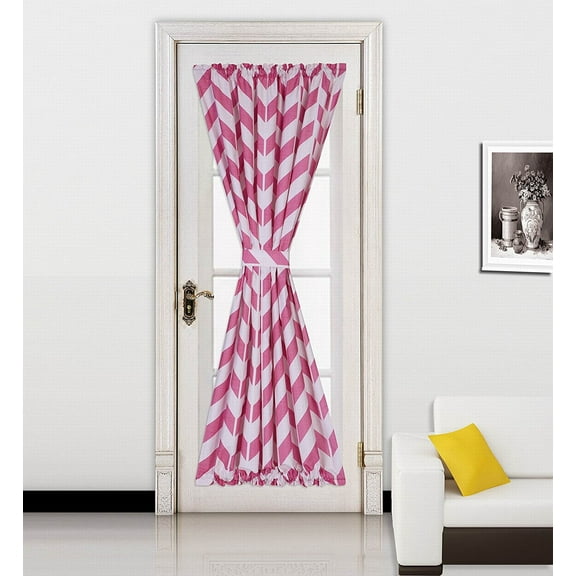 (Meme)1Pc Hot Pink Chevron Printed Mix Color French Door Foam Backing Insulated Thermal Blackout Rod Pocket Curtain Panel With Tieback 55"W X 72"L