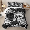 thumbnail image 2 of Castle Fairy Spooky Rose Bloom Twin Quilt Set,Boho Crowned Skull Twin Coverlet Set,Black White, 2 of 7