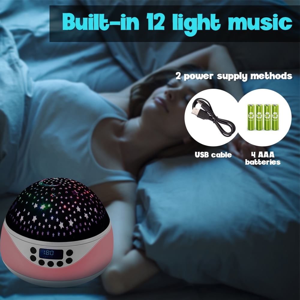 POINTERTECK Night Light for Kids with Music&Timer Baby Night Light Star Projector White Noise Machine for Baby Sleeping Soother12 Soothing Sounds Remote Control Timer for Nursery Children Girls Boys