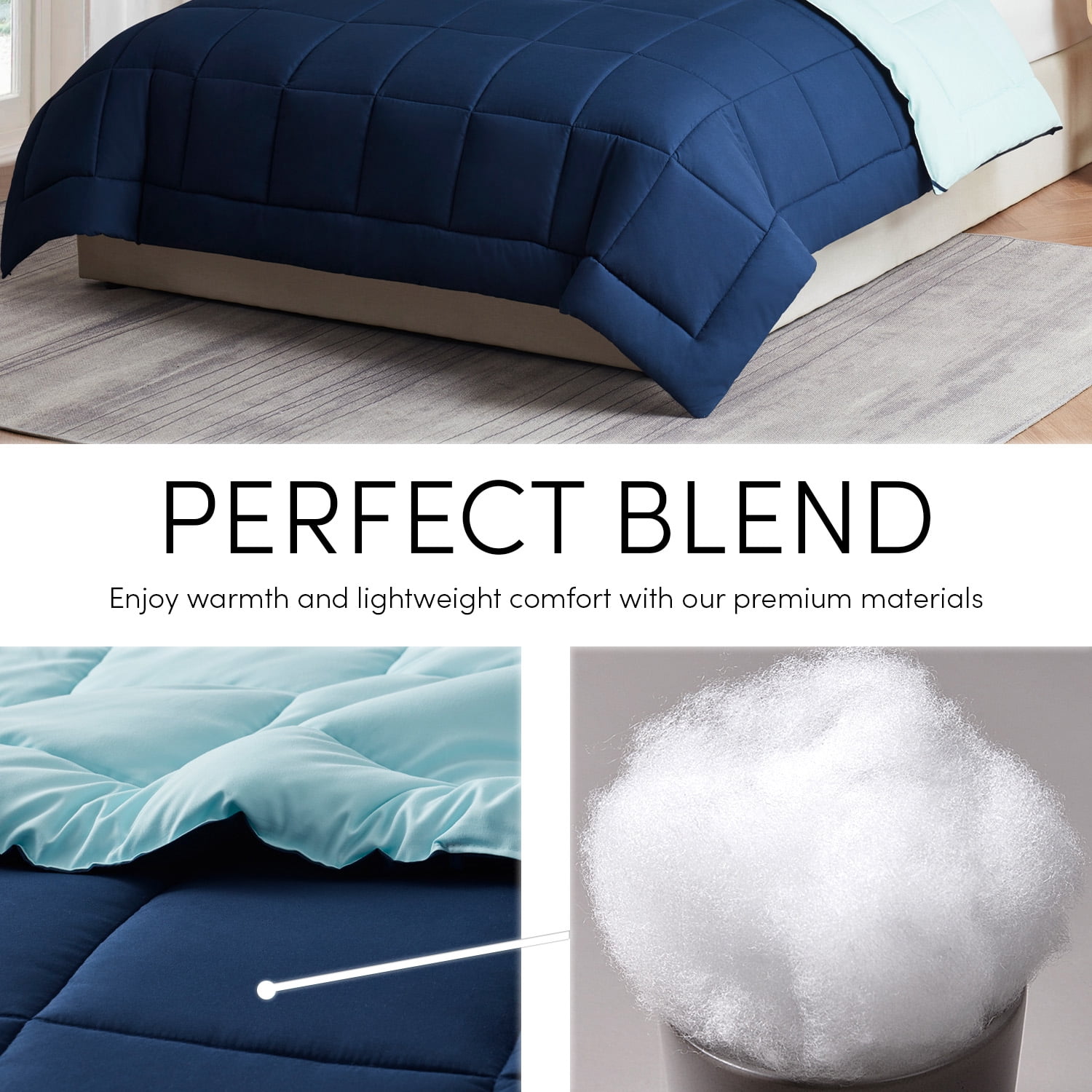 LammaLoe 3-Piece King Size Comforter Sets, Reversible Bed in a Bag, Navy/Light Blue, Quilted Bedding Comforter Set