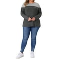 thumbnail image 2 of Blusa de mujer de talla grande Agnes Orinda, de punto, con cuello redondo, de manga larga, casual, suelta, en bloque de color 4X gris oscuro, 2 of 6