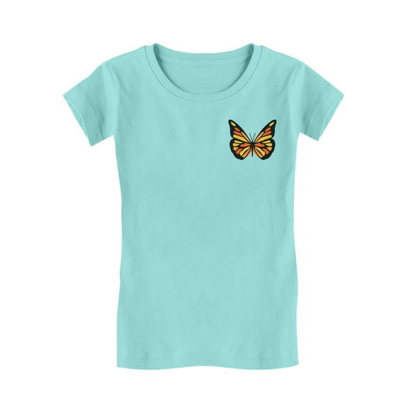 Butterfly Graphic Tee Girls Summer Toddler Kids Girls' Fitted T-Shirt XL (9-10) Chill Blue