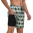 thumbnail image 2 of Naloa grey and green argyle Print Men Swim Trunks with Compression Liner ,Board Shorts,Men's Swim Shorts with Drawstring and Elastic Waistband-Small, 2 of 6