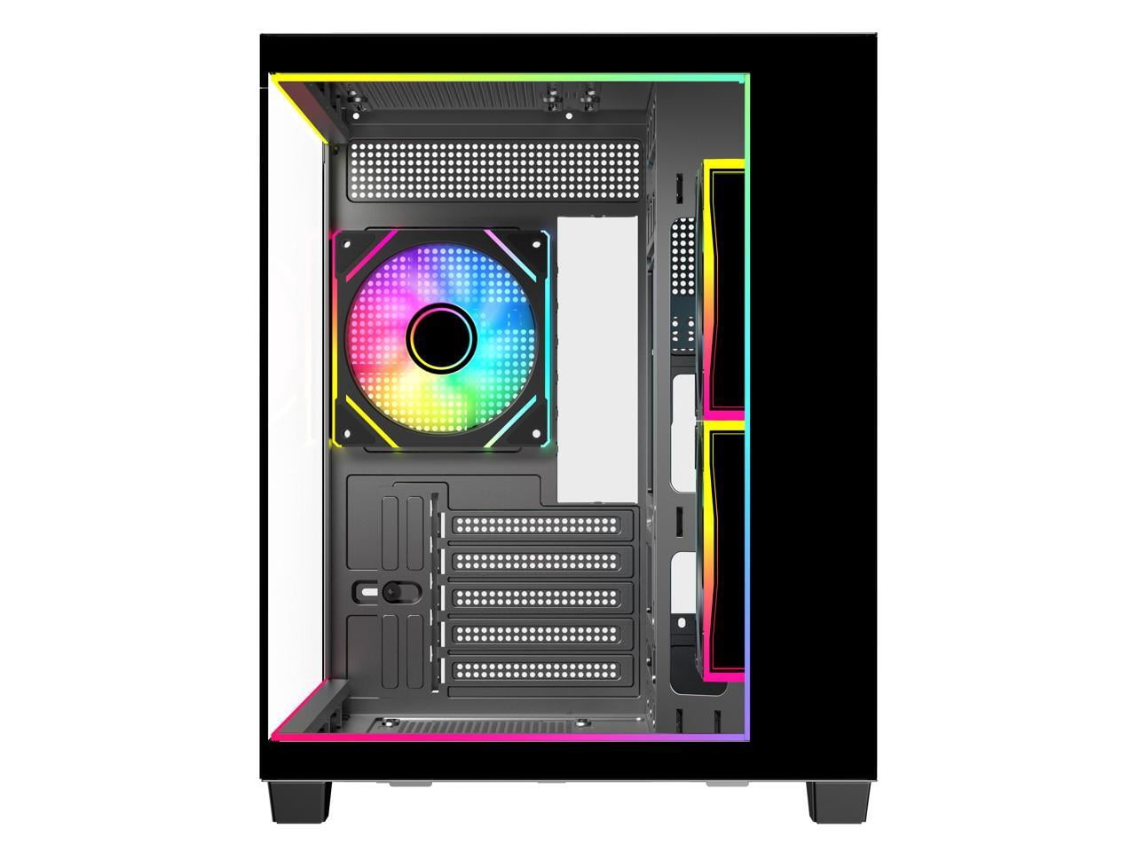 DIYPC IDX4-MicroATX-ARGB Black USB3.0/ Type C Tempered Glass Micro ATX Gaming Computer Case w/ Dual Tempered Glass Panel and 3 x ARGB PWM Fans (Pre-Installed). Integrated ARGB Light Strip