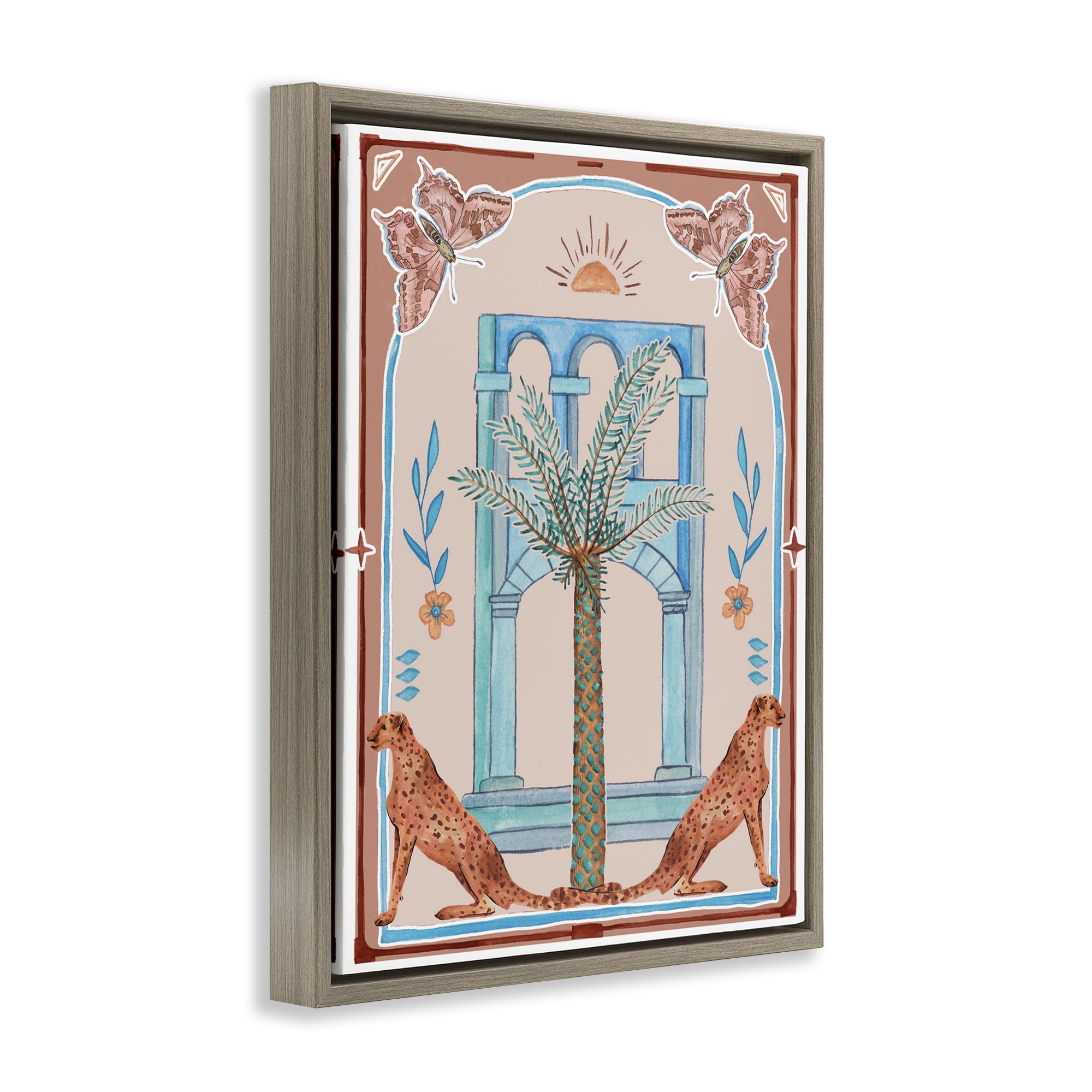 Stupell Industries Traditional Tropics Architecture Animals & Insects Painting Brown Floater Framed Canvas Art Print Wall Art, 25 x 31