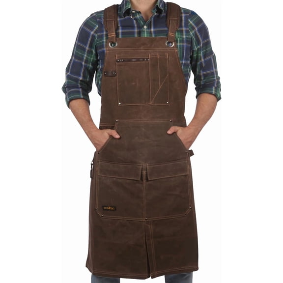 Brown Waxed Canvas Gardening & Work Apron with Waterproof, Fully Adjustable, Durable, Comfortable Protection