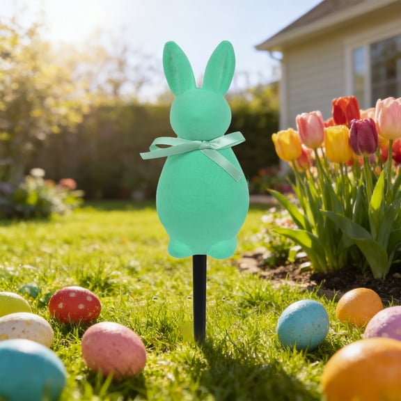 Easter Bunny Decorations, Easter Garden Stakes, Flocked Bunny Outdoor Decor For Spring Yard And Party, PVC Figurine Set