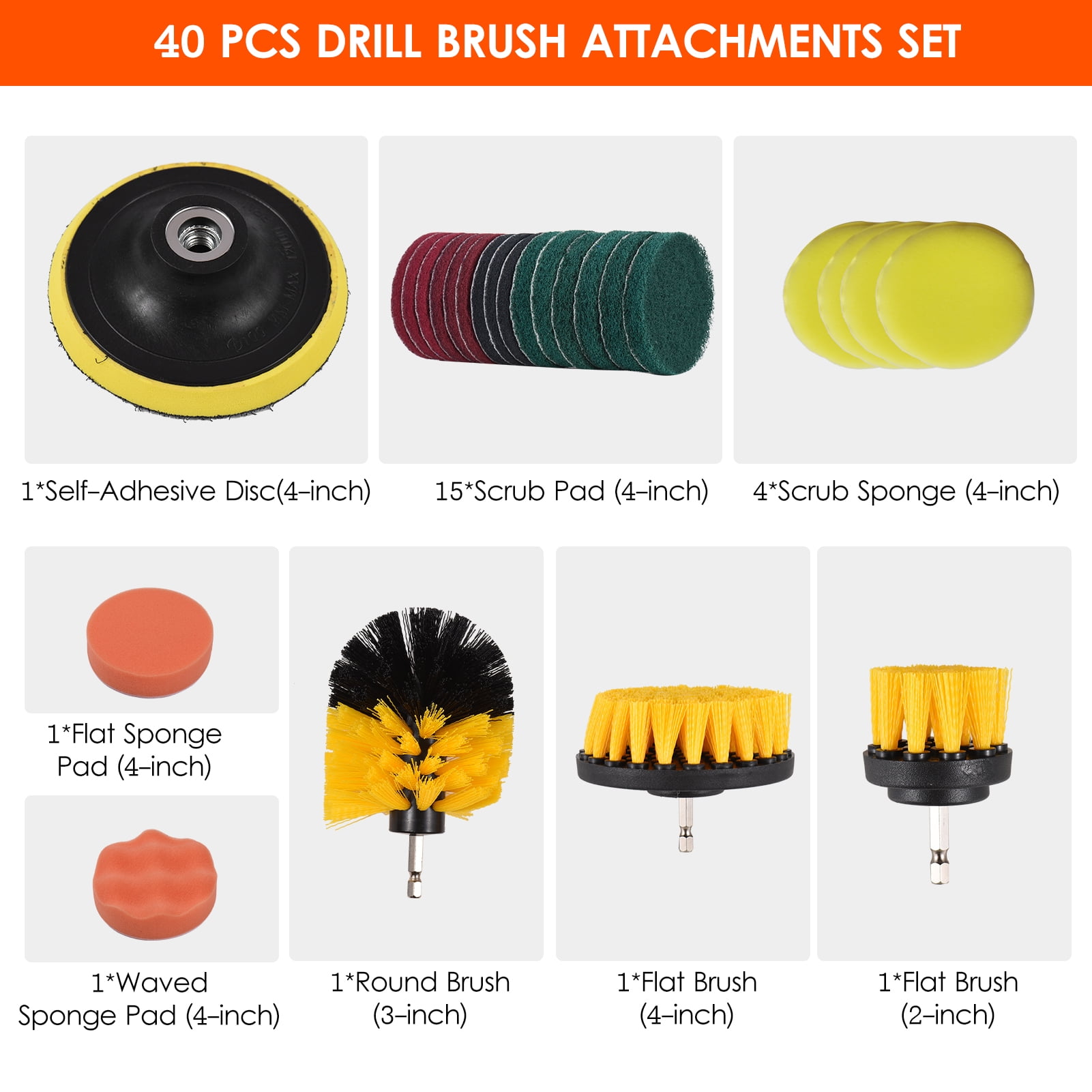 Carevas 4Pcs Detailing Drill Brush Kit Car Wash Brush Hard Bristle