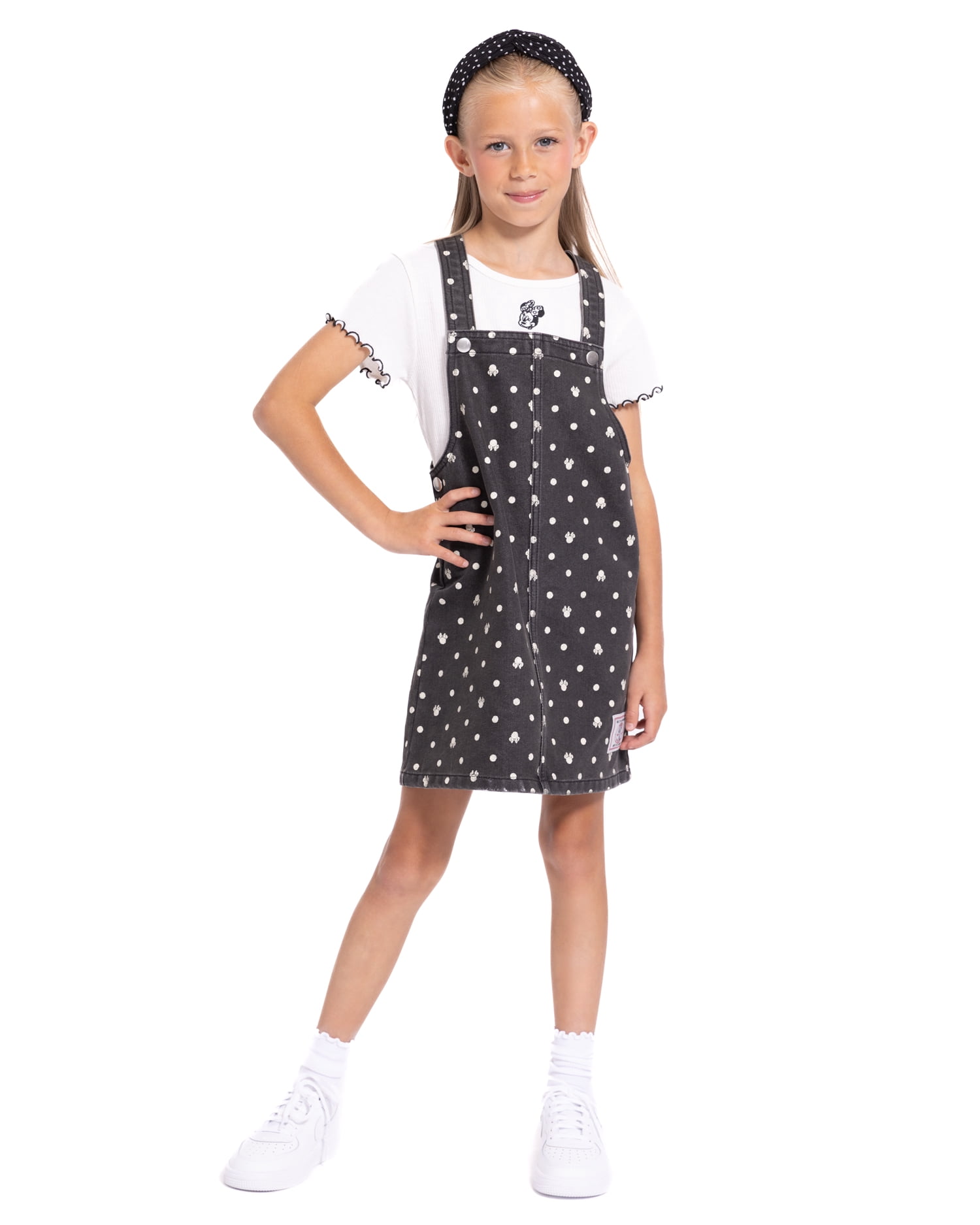 Minnie Mouse Girls Graphic Ribbed Tee and Denim Jumper Dress Set, 2 Piece, Sizes 4-12