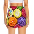 thumbnail image 4 of Uemuo Brightly Colored Cupcakes Pattern Women's Athletic Shorts High Waisted Running Shorts with Liner Pockets Gym Elastic Workout Shorts-Medium, 4 of 9