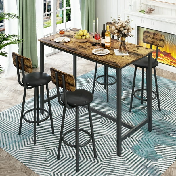 SYNGAR 5 Piece Bar Table Set Modern Counter Height Dining Set Home Dining Table and Chairs Set for 4 Kitchen Breakfast Table Set with 4 Cushioned