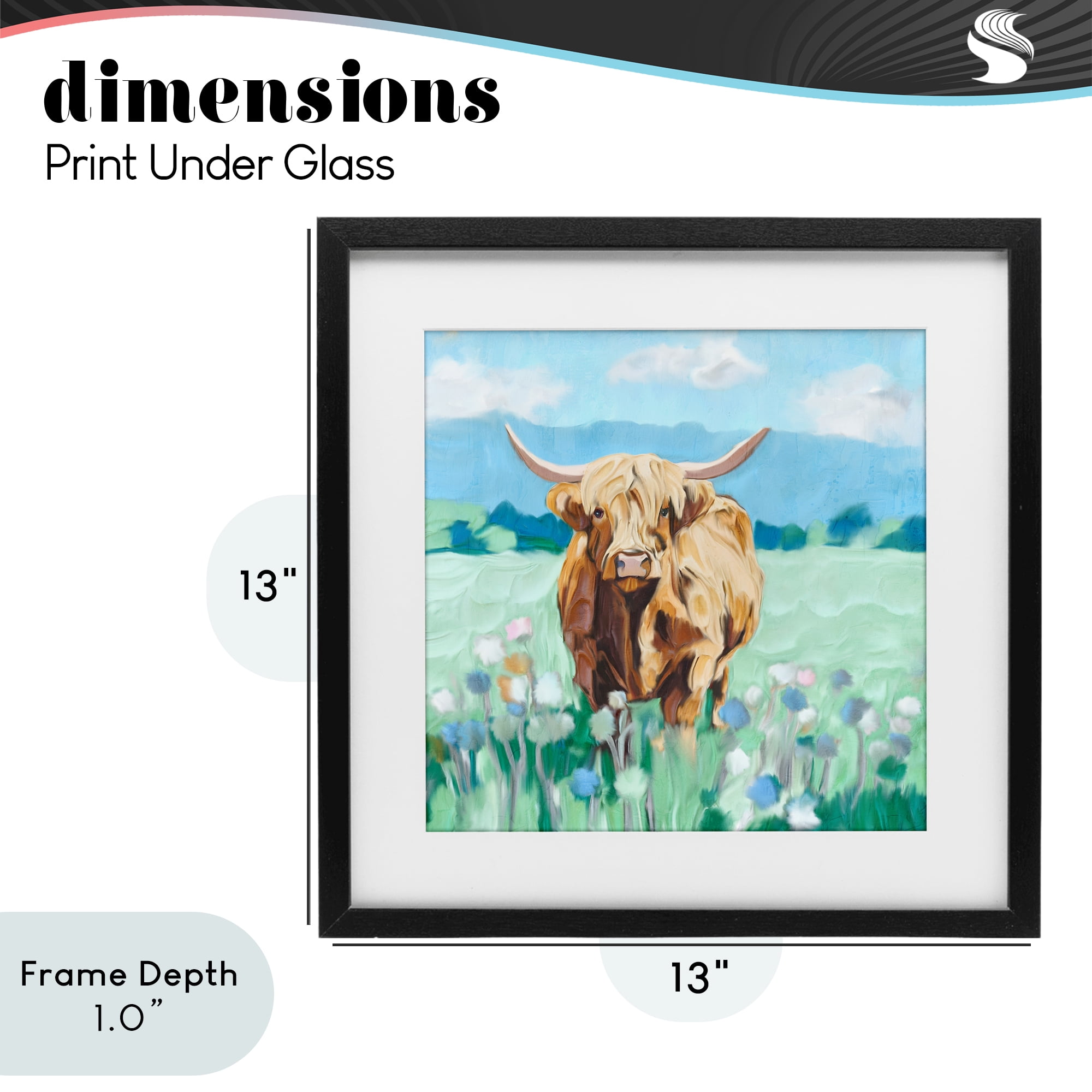 Stupell Industries Blue Sky Highland Black Framed Print Under Glass, design by Kim Allen