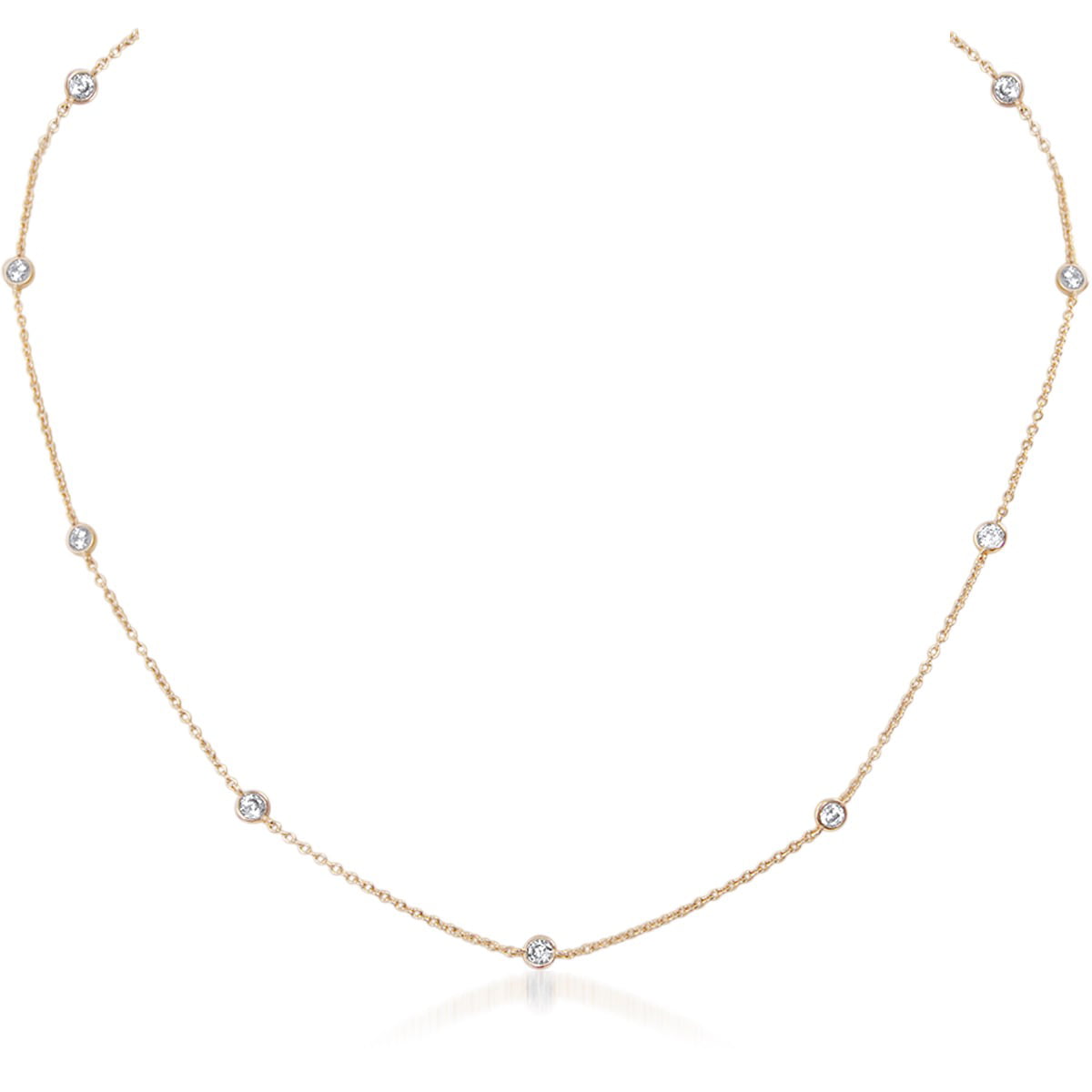 Simulated Diamond Station Necklace - Crystal CZ Cubic Zirconia Rhinestone  Dainty Delicate Chain, Gold-Tone