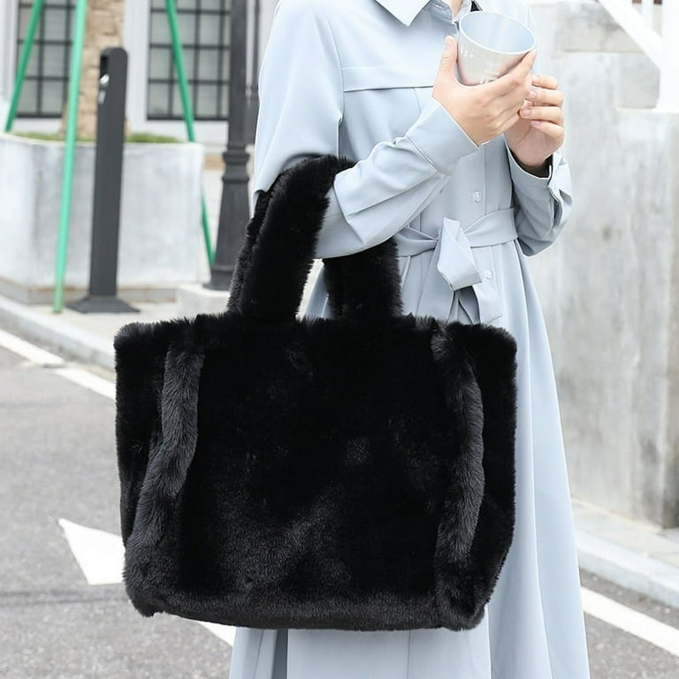 Municipal Fashion large Tote Bag Luxury Faux Fur Women Handbags Designer Lady Hand Bags Fluffy Soft Plush Shopper Bag Warm Winter Sac 2022 Walmart