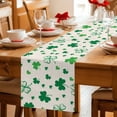 thumbnail image 5 of St. Patrick's Day Table Runner - 90 Inch Long Spring Green Shamrock Plant Beige Cotton and Linen Blended Dress Scarves Farmhouse Table Runner for Kitchen Dining, Coffee Table, 13" x 90", 5 of 8