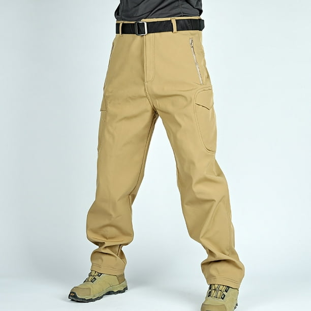 Pantalones de trabajo largos para hombre, elegantes, de color sólido, con múltiples bolsillos y cálidos.