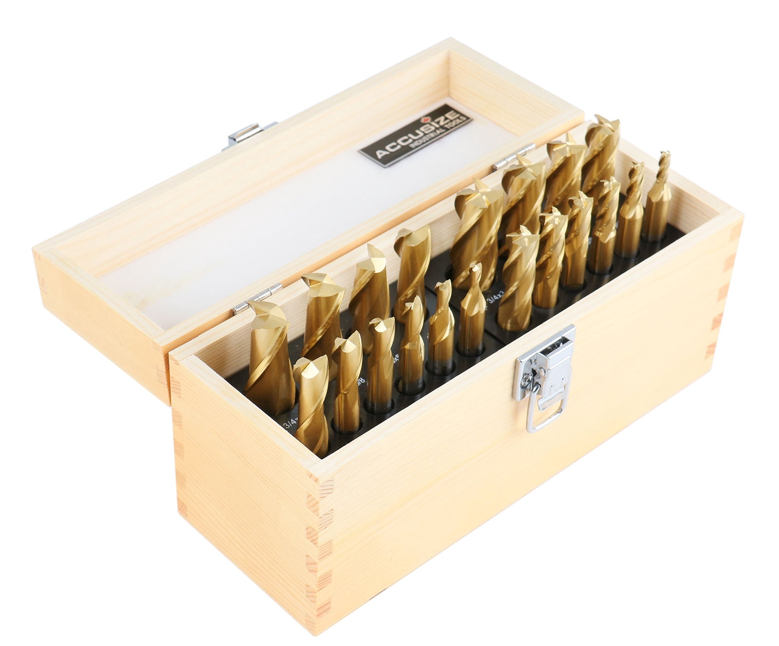 Accusize 20 Pc Hss Tin Coated End Mill Set, 2 Flute and 4 Flute, Cutting Diameter from 3/16'' up to 3/4'', 1810-0100