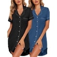 thumbnail image 3 of QJUHUNG Lot de 2 Grandes Tailles Robe de Nuit Style Boyfriend Pyjamas Maternité Allaitement Manches Courtes Chemises de Nuit Douces Robe de Pyjama Boyfriend Chemises de Nuit Boutonnées pour Femmes Bouton, 3 of 7