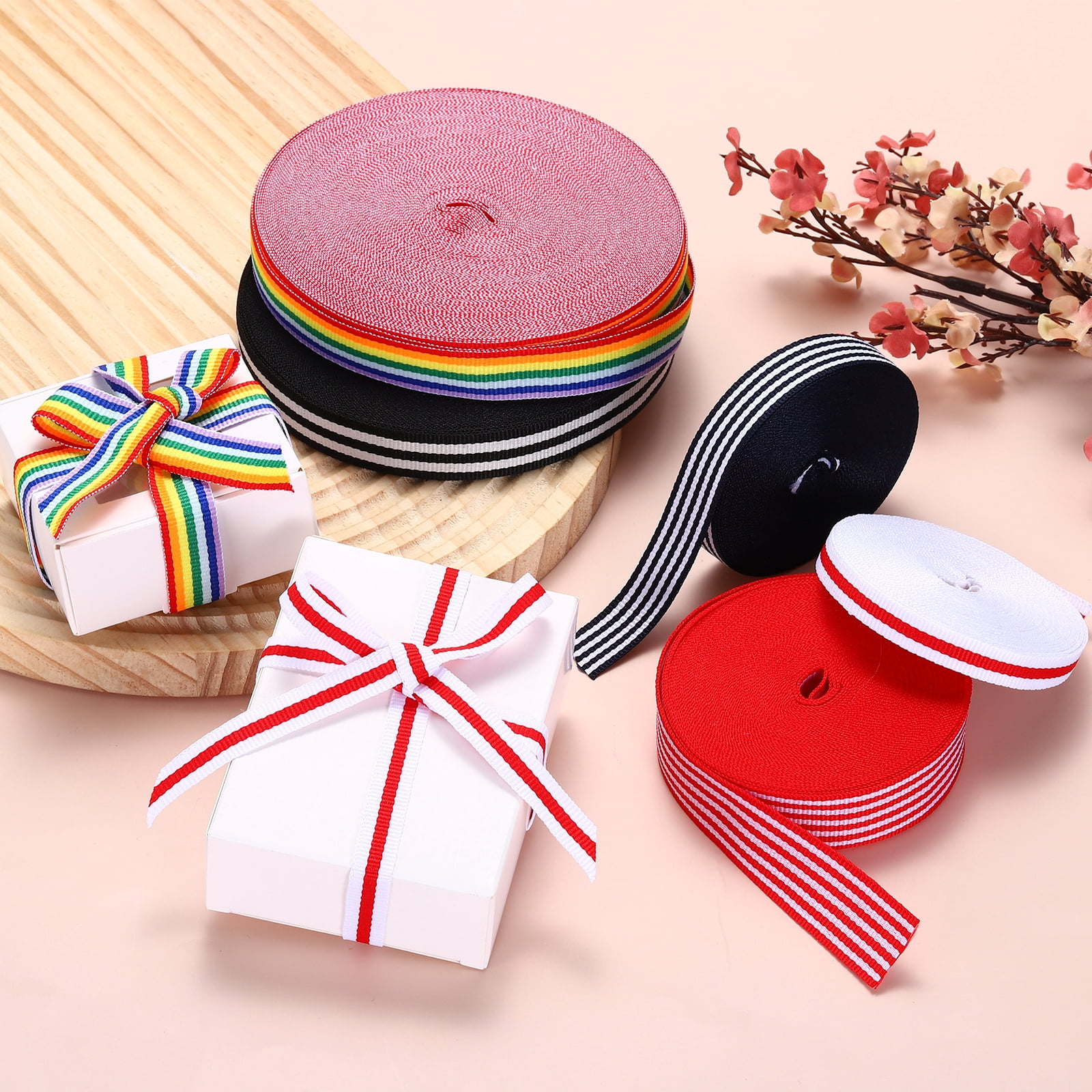 Uxcell 1.6" Black Red Striped Grosgrain Ribbon, 10 Yard Polyester Fabric Stripe Craft Ribbon Double Faced Design for Bow Gift Wrapping DIY Making Christmas Decorations