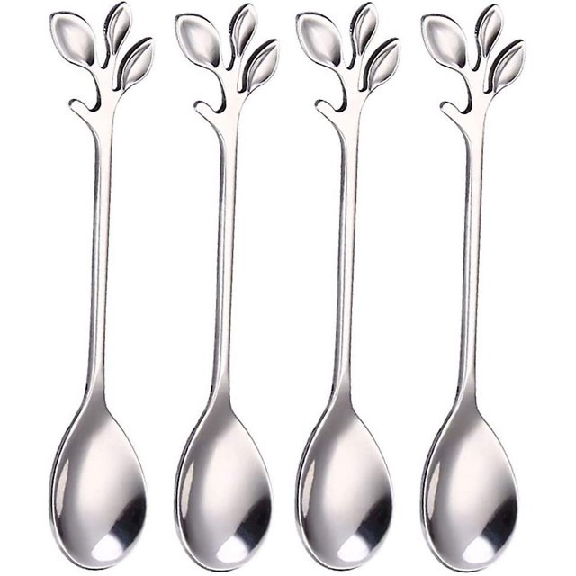 Paquete de 20 cucharas de café de hoja de acero inoxidable, vajilla, cucharas de postre, agitación, cucharadita de plata de 4,7 pulgadas
