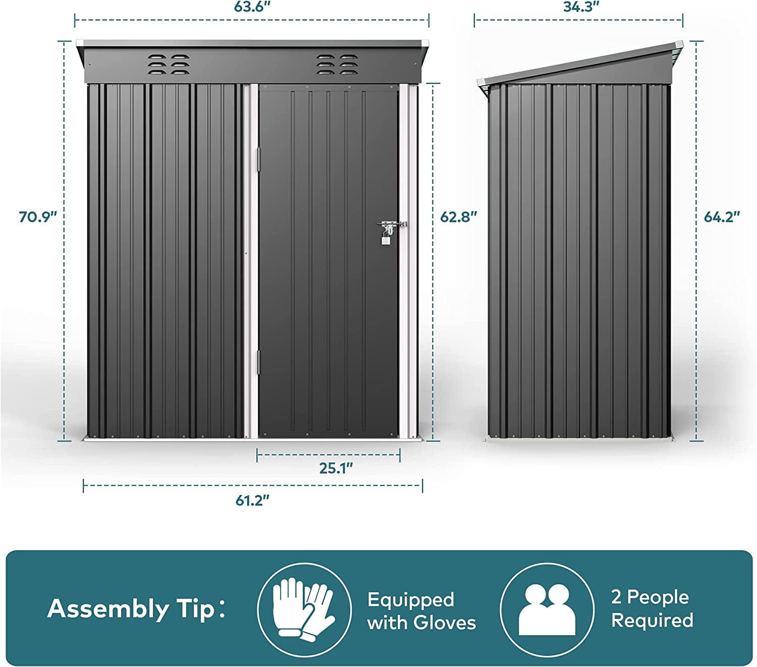 Lofka 5'x 3'Outdoor Storage Shed, Metal Outdoor Storage Cabinet with Single Lockable Door, Waterproof Tool Shed, Backyard Shed for Garden, Patio and Lawn,Grey