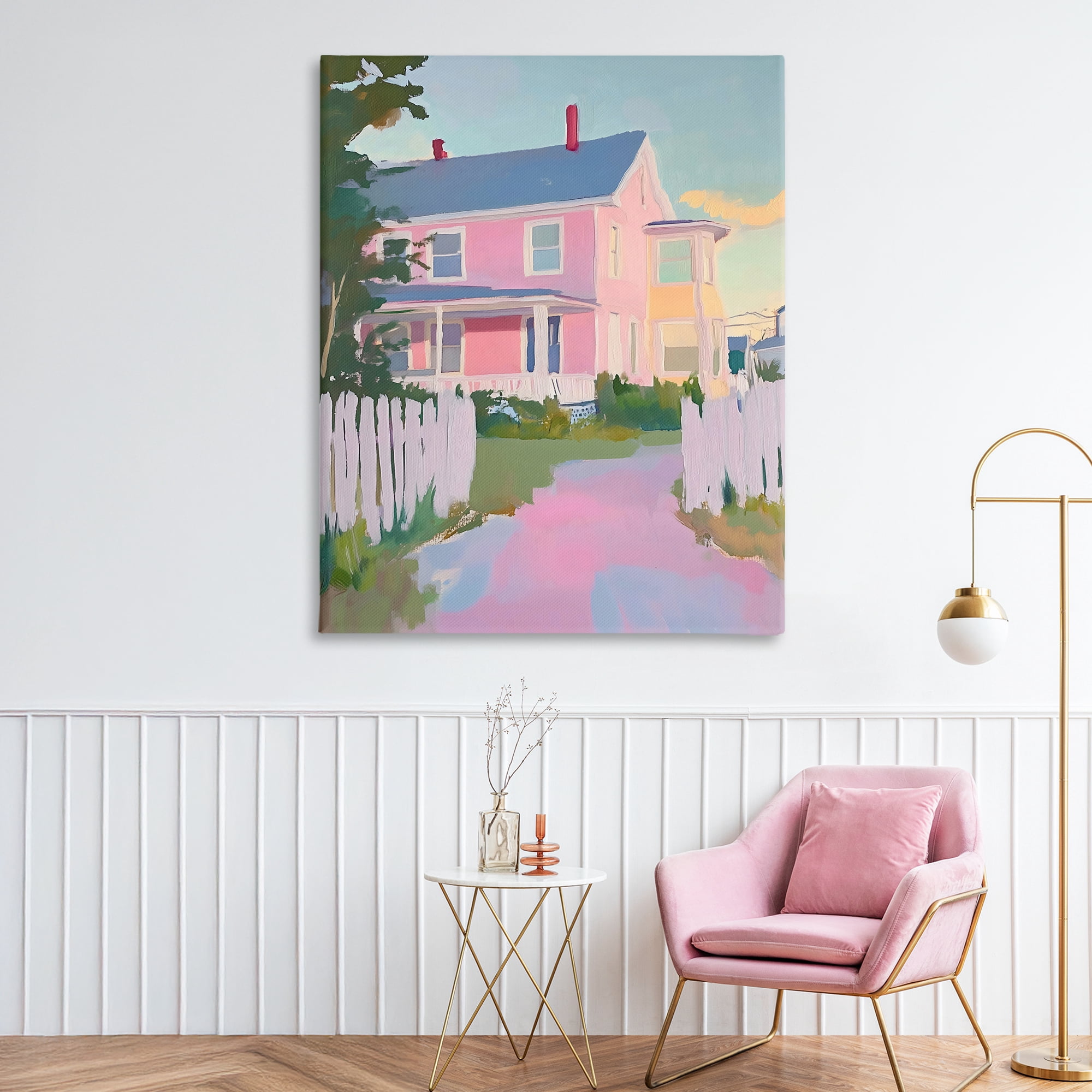 Stupell Industries Pastel Pink House with Fence Canvas Wall Art, design by The Prints Vibe