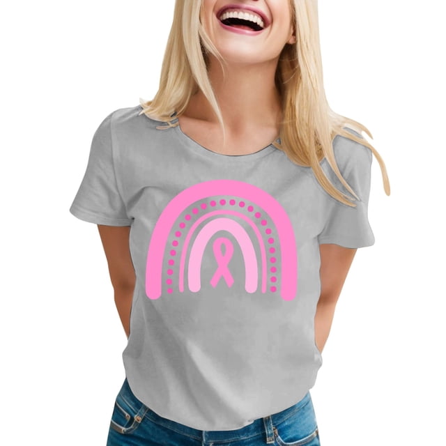 Hauts de Printemps pour Femmes Rose Imprimé Manches Courtes Col Rond T-Shirt Haut Blouse Décontractée T-Shirts Surdimensionnés pour Femmes Gris S