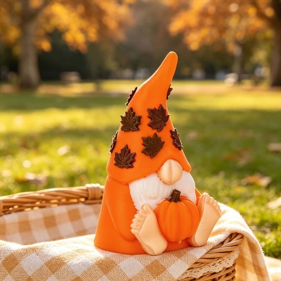 Ouuluon Adorable Fall Pumpkin Gnome Figurine, 4 inch Tomte Dwarf Statue for Halloween Thanksgiving Table Shelf Decor