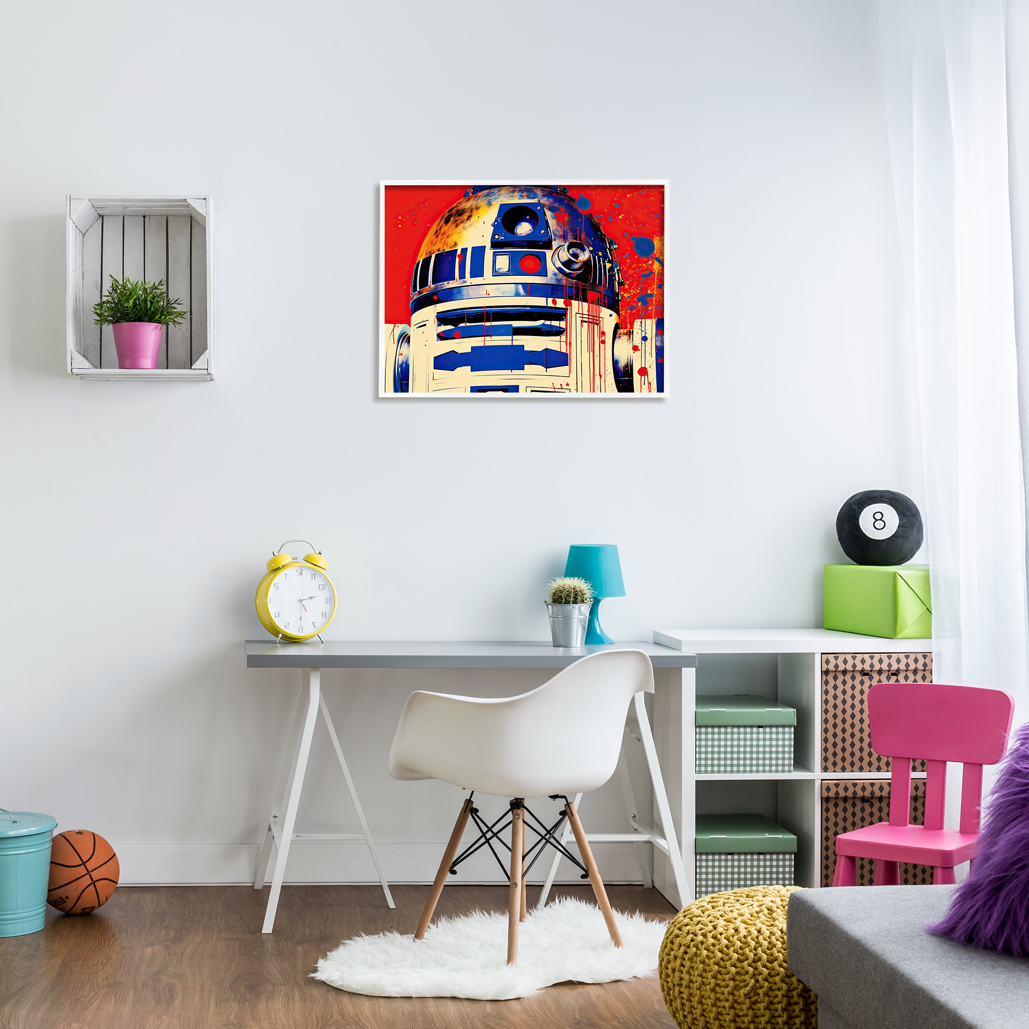 Stupell Industries Urban Paint Splatter Robot Fairy Tales & Fantasy Painting White Framed Art Print Wall Art, 30 x 24