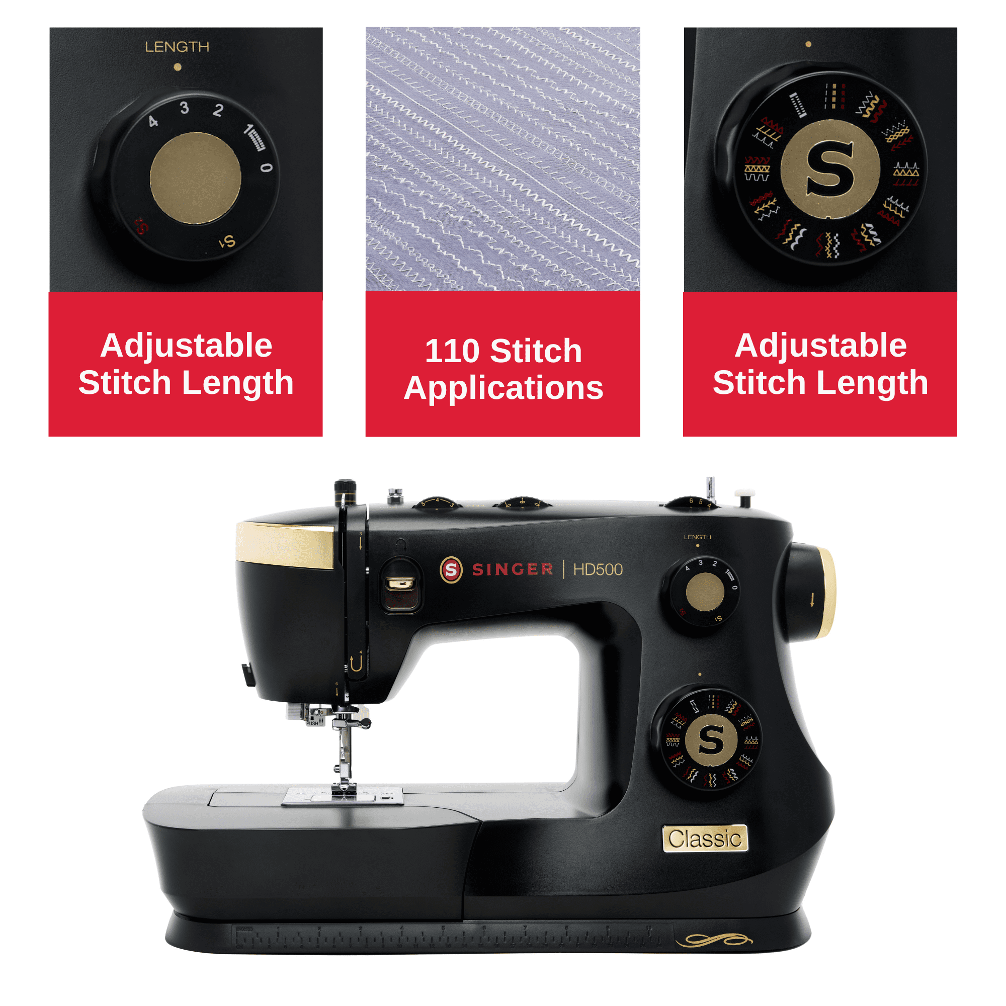 SINGER® Heavy Duty 500 Classic Sewing Machine with Accessory Kit | Strong Motor with Enhanced Piercing Power | 23 Built-In Stitches | Full Metal frame | 1-step Buttonhole & LED Light