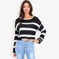 thumbnail image 6 of Women's Long Sleeve Striped Sweater With Crew Neck, Cropped Fit- Small, Black, 6 of 6