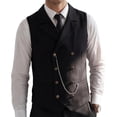 thumbnail image 2 of WIZUTIZ Men's Double Breasted Waistcoat Lapel Vest with Decorative Chain Slim Formal Dress for Wedding Prom Business, 2 of 9