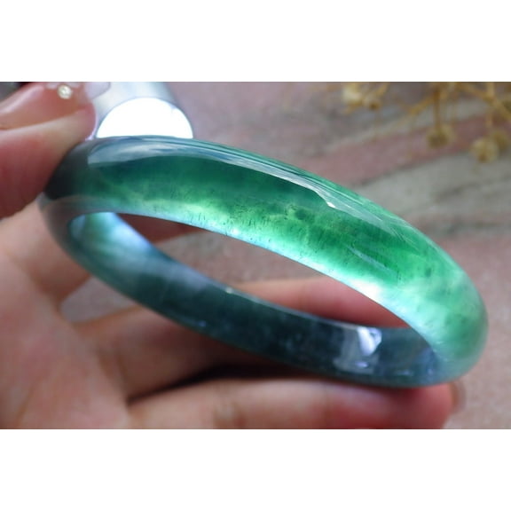Icy Green Natural A JADE Jadeite Circle Bangle Bracelet 60 mm 682511 TN