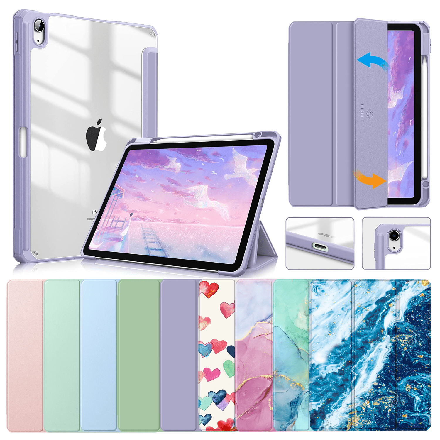 Slim Case for iPad Air 5th Generation 2022 10.9 Inch, Shockproof Cover with Transparent Back